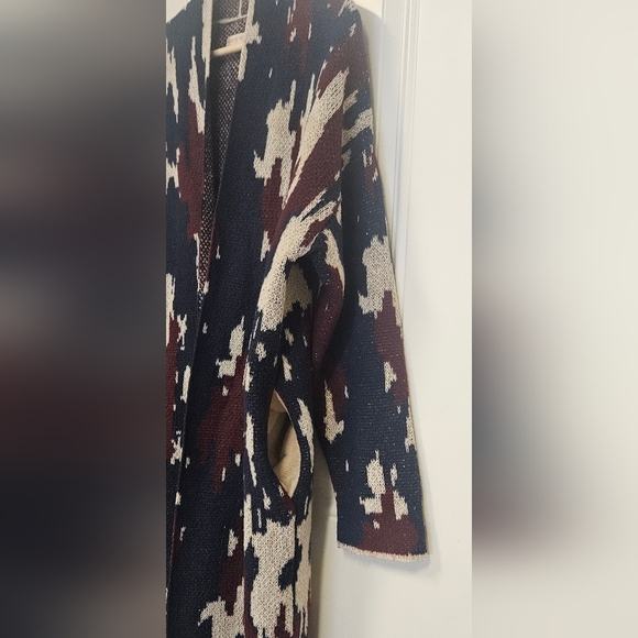 Women's Knox Rose Open Front Duster Cardigan Sweater Camo Navy & Red Size M - Picture 7 of 11